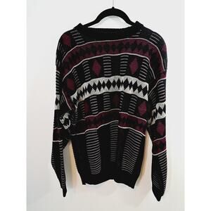 Bay Waters Vintage Men's Purple Black Geometric Pattern Sweater Medium 90's